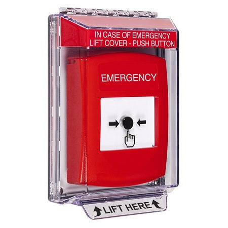 Safety Technology GLR041EM-EN | Red Indoor/Outdoor Low Profile Flush Mount With Sound Key-To-Reset Push Button With Emergency Label English