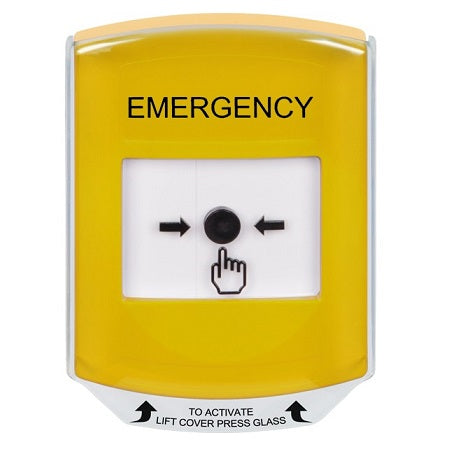 Safety Technology GLR221EM-EN | Yellow Indoor Only Shield Key-To-Reset Push Button With Emergency Label English