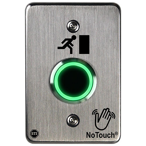 Safety Technology NT-SS100-EN | NoTouch Stainless Steel IR Switch, US Single-Gang, Exit Door Symbol