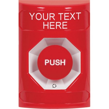 Safety Technology SS2001ZA-EN | Red No Cover Turn-To-Reset Stopper Station With Non-Returnable Custom Text Label English