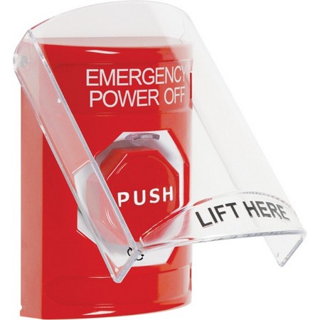 Safety Technology SS2029PO-EN | Red Indoor Only Flush-To-Reset (Illuminated) Stopper Station With Emergency Power Off Label English