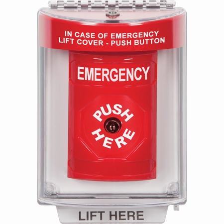 Safety Technology SS2030EM-EN | Red Indoor/Outdoor Flush Key-To-Reset Stopper Station With Emergency Label English