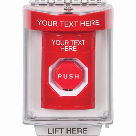 Safety Technology SS2038ZA-EN | Red Indoor/Outdoor Flush Pneumatic (Illuminated) Stopper Station With Non-Returnable Custom Text Label English
