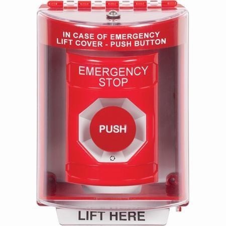 Safety Technology SS2071ES-EN | Red Indoor/Outdoor Surface Turn-To-Reset Stopper Station With Emergency Stop Label English
