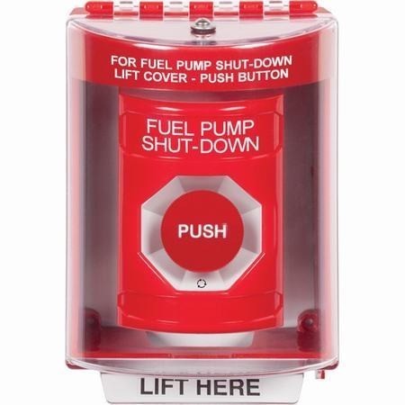 Safety Technology SS2071PS-EN | Red Indoor/Outdoor Surface Turn-To-Reset Stopper Station With Fuel Pump Shut Down Label English