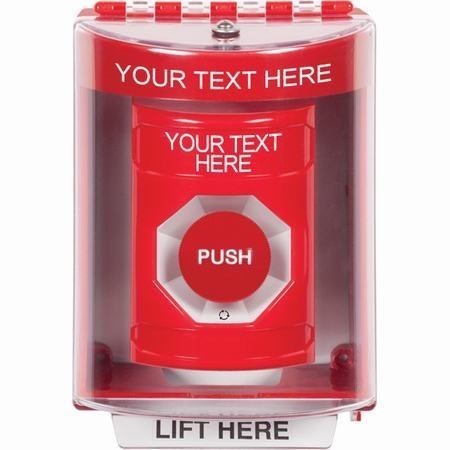 Safety Technology SS2071ZA-EN | Red Indoor/Outdoor Surface Turn-To-Reset Stopper Station With Non-Returnable Custom Text Label English