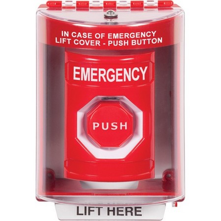 Safety Technology SS2075EM-EN | Red Indoor/Outdoor Surface Momentary (Illuminated) Stopper Station With Emergency Label English