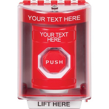 Safety Technology SS2075ZA-EN | Red Indoor/Outdoor Surface Momentary (Illuminated) Stopper Station With Non-Returnable Custom Text Label English