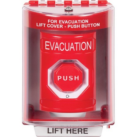 Safety Technology SS2079EV-EN | Red Indoor/Outdoor Surface Turn-To-Reset (Illuminated) Stopper Station With Evacuation Label English