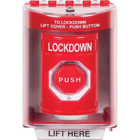 Safety Technology SS2079LD-EN | Red Indoor/Outdoor Surface Turn-To-Reset (Illuminated) Stopper Station With Lockdown Label English