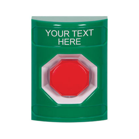 Safety Technology SS2105ZA-EN | Green No Cover Momentary (Illuminated) Stopper Station With Non-Returnable Custom Text Label English