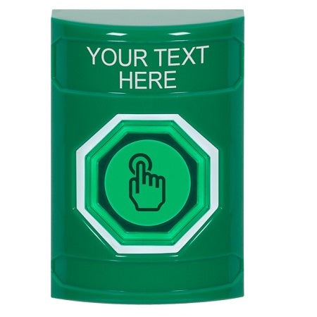 Safety Technology SS2106ZA-EN | Green No Cover Momentary (Illuminated) With Green Lens Stopper Station With Non-Returnable Custom Text Label English