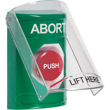 Safety Technology SS2124AB-EN | Green Indoor Only Flush Or Surface Momentary Stopper Station With Abort Label English