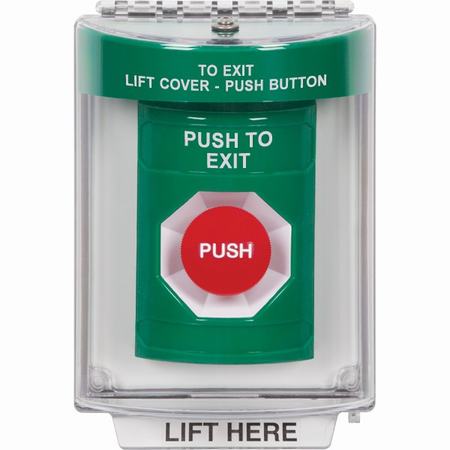 Safety Technology SS2134PX-EN | Green Indoor/Outdoor Flush Momentary Stopper Station With Push To Exit Label English