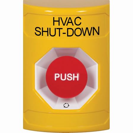 Safety Technology SS2201HV-EN | Yellow No Cover Turn-To-Reset Stopper Station With Hvac Shut Down Label English