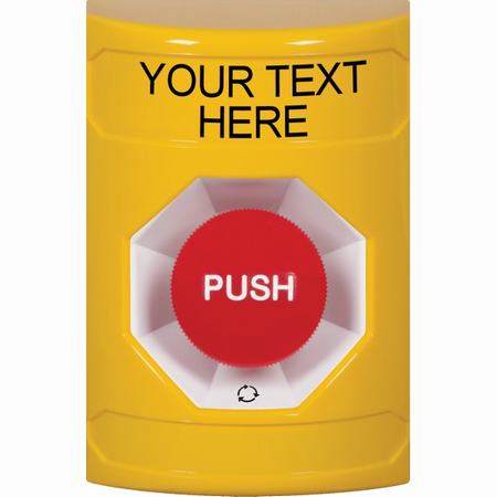 Safety Technology SS2201ZA-EN | Yellow No Cover Turn-To-Reset Stopper Station With Non-Returnable Custom Text Label English