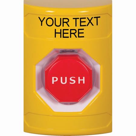 Safety Technology SS2202ZA-EN | Yellow No Cover Key-To-Reset (Illuminated) Stopper Station With Non-Returnable Custom Text Label English