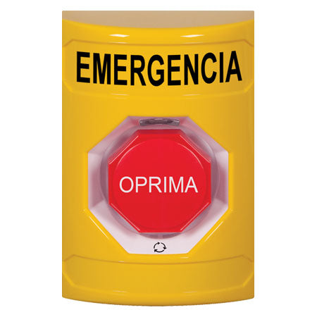 Safety Technology SS2209EM-ES | Yellow No Cover Turn-To-Reset (Illuminated) Stopper Station With Emergency Label Spanish