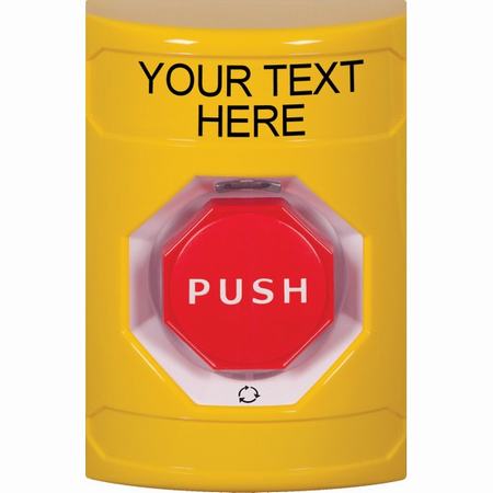 Safety Technology SS2209ZA-EN | Yellow No Cover Turn-To-Reset (Illuminated) Stopper Station With Non-Returnable Custom Text Label English