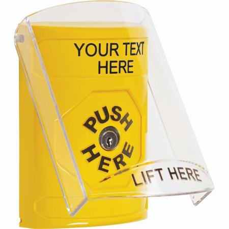Safety Technology SS2220ZA-EN | Yellow Indoor Only Flush Or Surface Key-To-Reset Stopper Station With Non-Returnable Custom Text Label English