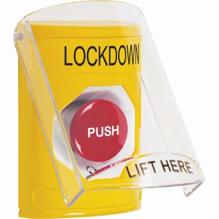 Safety Technology SS2221LD-EN | Yellow Indoor Only Flush-To-Reset Stopper Station With Lockdown Label English