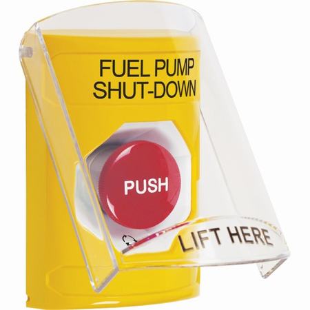 Safety Technology SS2221PS-EN | Yellow Indoor Only Flush-To-Reset Stopper Station With Fuel Pump Shut Down Label English
