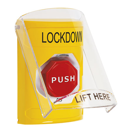 Safety Technology SS2229LD-EN | Yellow Indoor Only Flush-To-Reset (Illuminated) Stopper Station With Lockdown Label English
