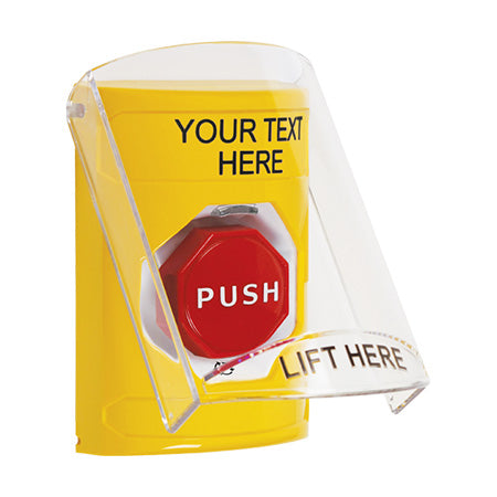 Safety Technology SS2229ZA-EN | Yellow Indoor Only Flush-To-Reset (Illuminated) Stopper Station With Non-Returnable Custom Text Label English
