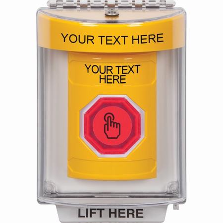 Safety Technology SS2236ZA-EN | Yellow Indoor/Outdoor Flush Momentary (Illuminated) With Red Lens Stopper Station