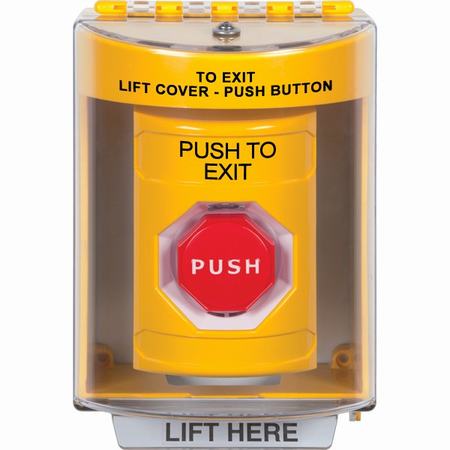 Safety Technology SS2278PX-EN | Yellow Indoor/Outdoor Surface Pneumatic (Illuminated) Stopper Station With Push To Exit Label English
