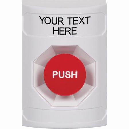Safety Technology SS2304ZA-EN | White No Cover Momentary Stopper Station With Non-Returnable Custom Text Label English