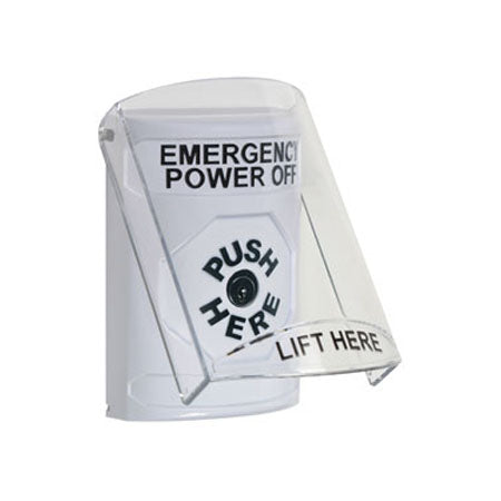 Safety Technology SS2320PO-EN | White Indoor Only Flush Or Surface Key-To-Reset Stopper Station With Emergency Power Off Label English