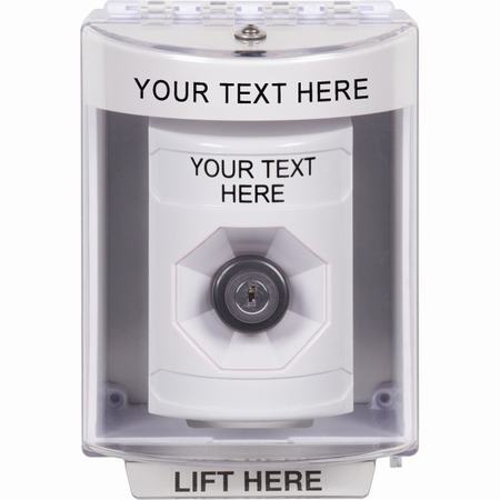Safety Technology SS2373ZA-EN | White Indoor/Outdoor Surface Key-To-Activate Stopper Station With Non-Returnable Custom Text Label English