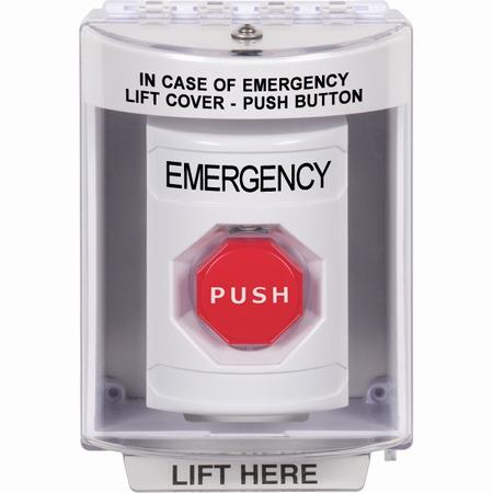 Safety Technology SS2375EM-EN | White Indoor/Outdoor Surface Momentary (Illuminated) Stopper Station With Emergency Label English