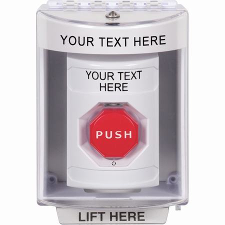 Safety Technology SS2379ZA-EN | White Indoor/Outdoor Surface Turn-To-Reset (Illuminated) Stopper Station With Non-Returnable Custom Text Label English