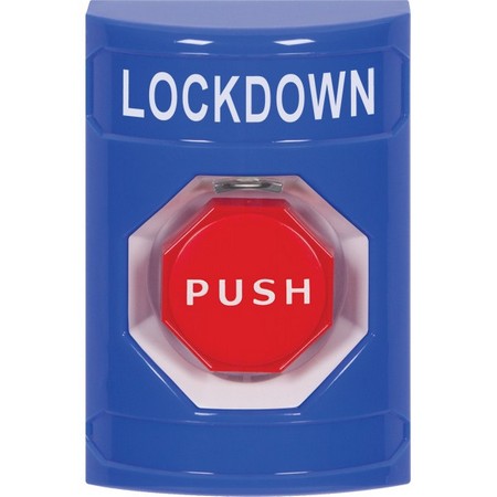 Safety Technology SS2402LD-EN | Blue No Cover Key-To-Reset (Illuminated) Stopper Station With Lockdown Label English