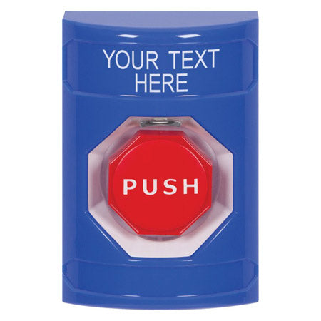Safety Technology SS2402ZA-EN | Blue No Cover Key-To-Reset (Illuminated) Stopper Station With Non-Returnable Custom Text Label English