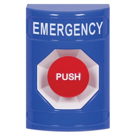 Safety Technology SS2404EM-EN | Blue No Cover Momentary Stopper Station With Emergency Label English