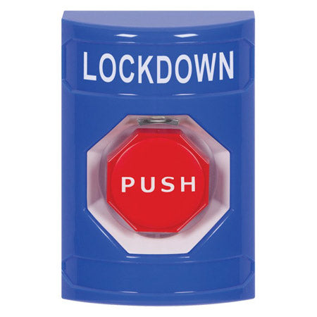 Safety Technology SS2405LD-EN | Blue No Cover Momentary (Illuminated) Stopper Station With Lockdown Label English