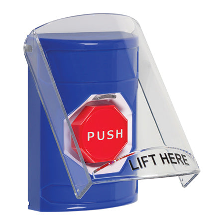 Safety Technology SS2422NT-EN | Blue Indoor Only Flush Or Surface Key-To-Reset (Illuminated) Stopper Station With No Text Label English