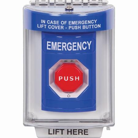 Safety Technology SS2439EM-EN | Blue Indoor/Outdoor Flush Turn-To-Reset (Illuminated) Stopper Station With Emergency Label English