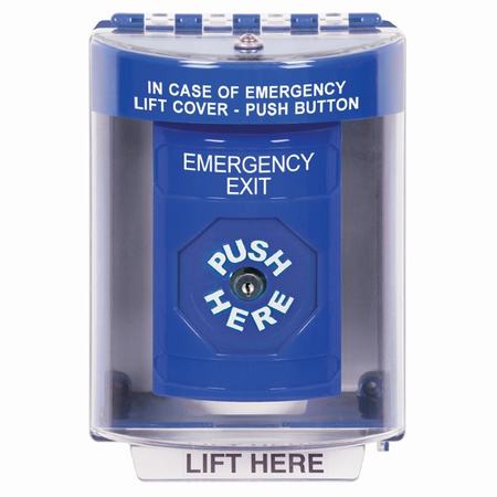 Safety Technology SS2470EX-EN | Blue Indoor/Outdoor Surface Key-To-Reset Stopper Station With Emergency Exit Label English