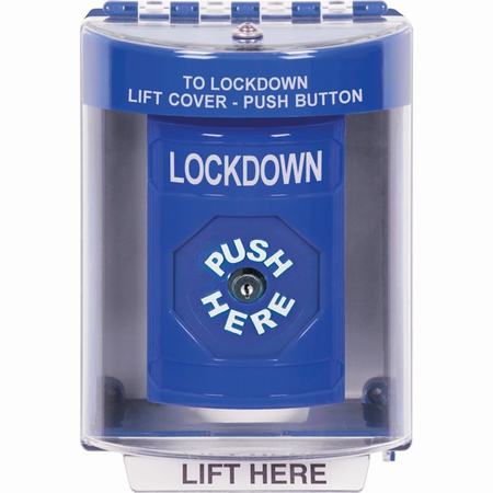 Safety Technology SS2470LD-EN | Blue Indoor/Outdoor Surface Key-To-Reset Stopper Station With Lockdown Label English