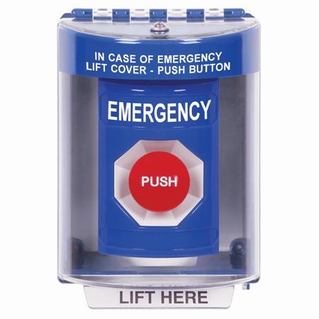 Safety Technology SS2474EM-EN | Blue Indoor/Outdoor Surface Momentary Stopper Station With Emergency Label English