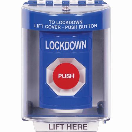Safety Technology SS2474LD-EN | Blue Indoor/Outdoor Surface Momentary Stopper Station With Lockdown Label English