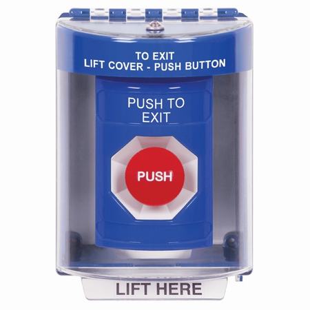 Safety Technology SS2474PX-EN | Blue Indoor/Outdoor Surface Momentary Stopper Station With Push To Exit Label English