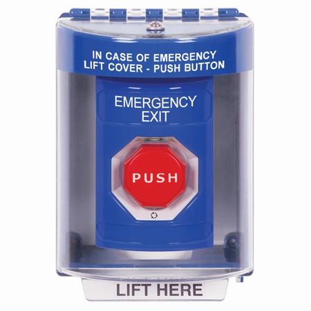 Safety Technology SS2479EX-EN | Blue Indoor/Outdoor Surface Turn-To-Reset (Illuminated) Stopper Station With Emergency Exit Label English
