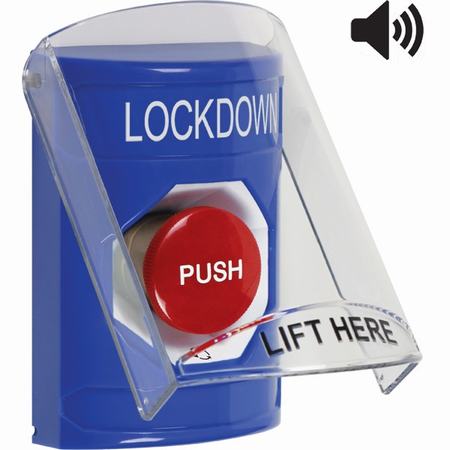 Safety Technology SS24A1LD-EN | Blue Indoor Only Flush Or Surface With Horn Turn-To-Reset Stopper Station With Lockdown Label English