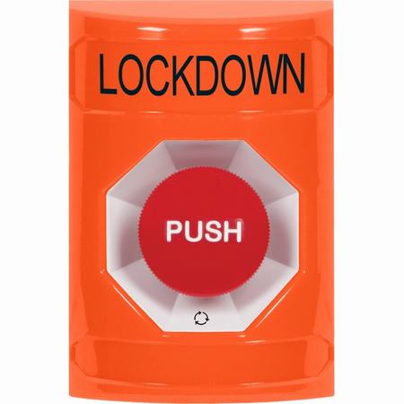 Safety Technology SS2501LD-EN | Orange No Cover Turn-To-Reset Stopper Station With Lockdown Label English