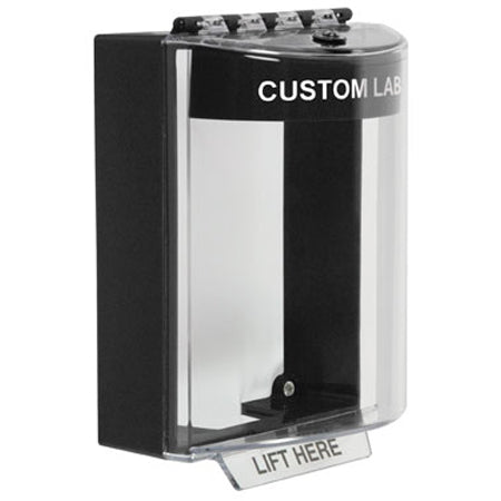 Safety Technology STI-13220C-K | Universal Stopper Dome Cover Surface Mount And Hood With Horn - Custom Label - Black - Non-Returnable
